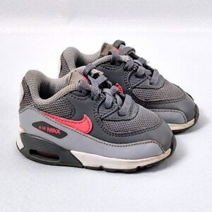 Nike Air Max 90 Sneakers Toddler Baby Size 4C Gray Pink‎ Athletic Lace Up Shoes